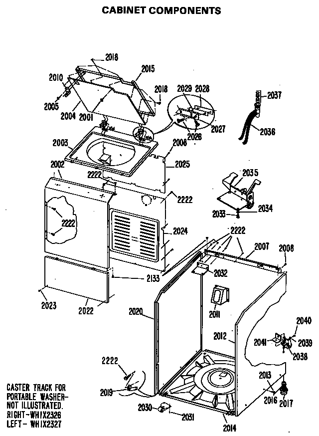 GE WWP1160BAW cabinet components diagram