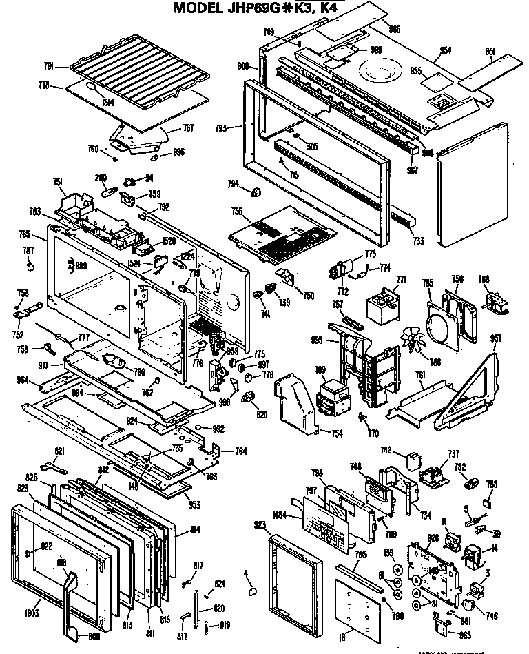 GE JHP69G*K3 chassis assembly diagram
