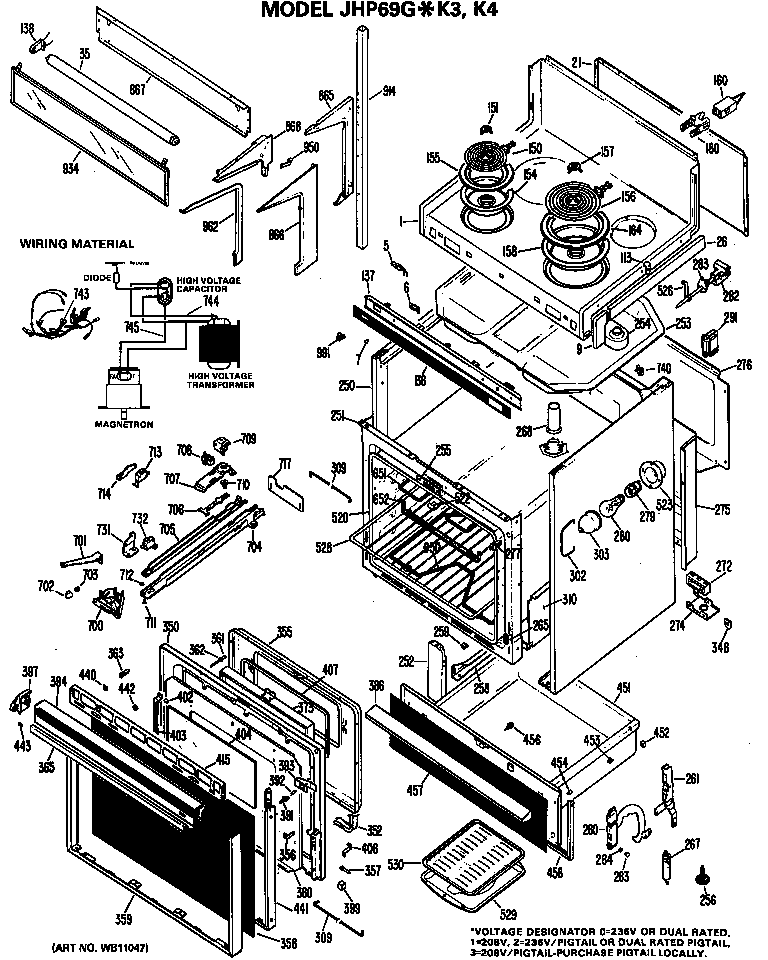 GE JHP69G*K3 wiring material diagram