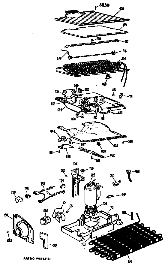 GE TBF14XKCL compressor/evaporator diagram