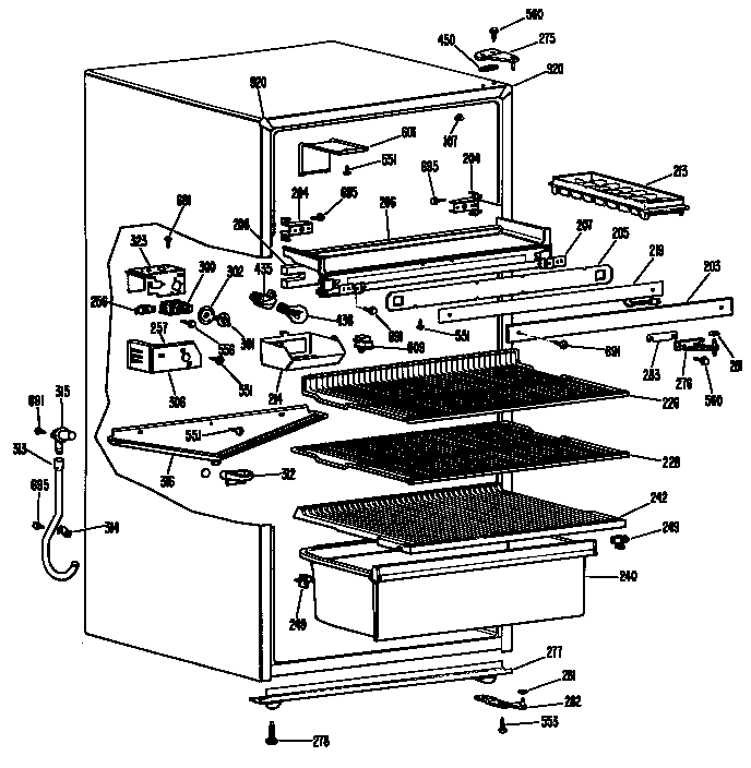 GE TB13SLBRWH cabinet/shelves diagram