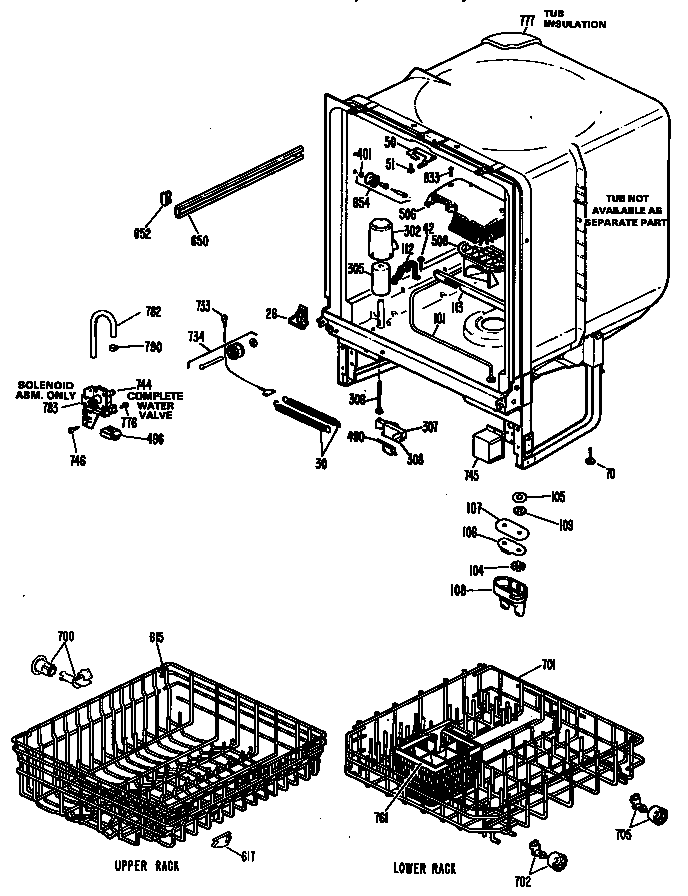 GE GSD500L-02BA tub assembly/racks diagram