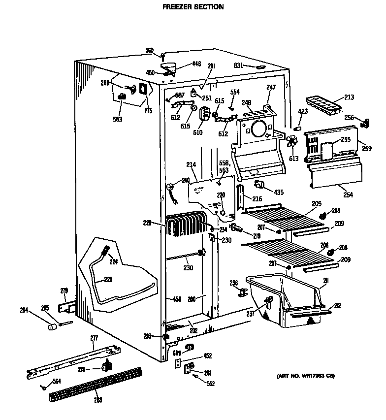 GE TFX22ZRAWH freezer section diagram