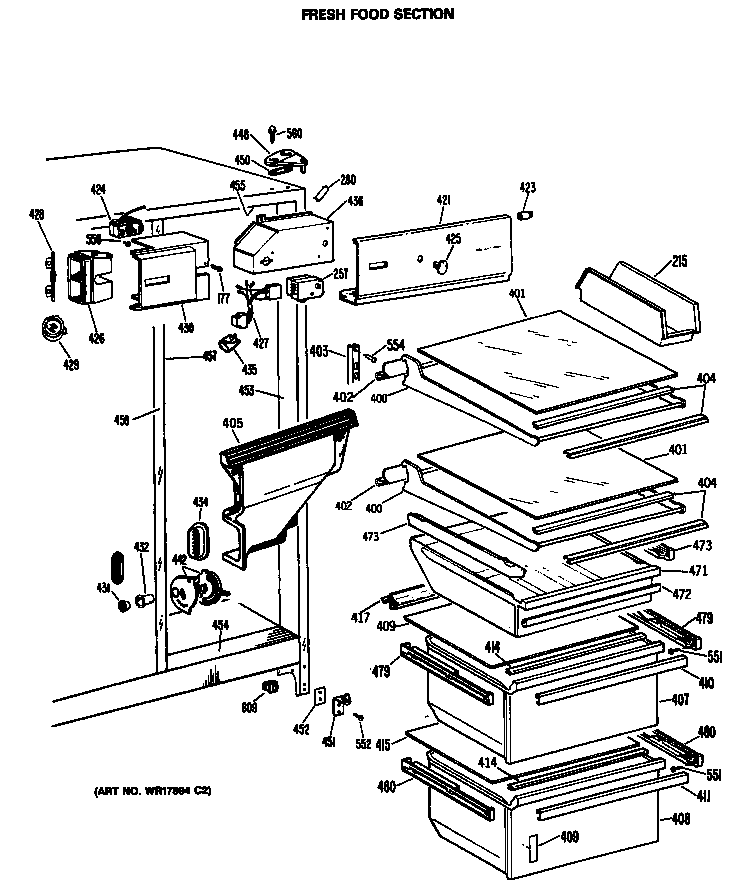 GE TFX22ZRAWH fresh food section diagram