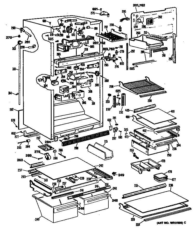 GE TBHW25ZRDRWH cabinet/shelves diagram