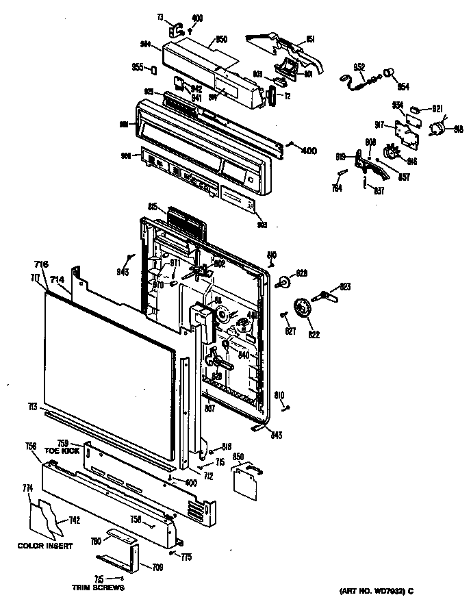 GE ZBD3000R48BW control panel/door diagram
