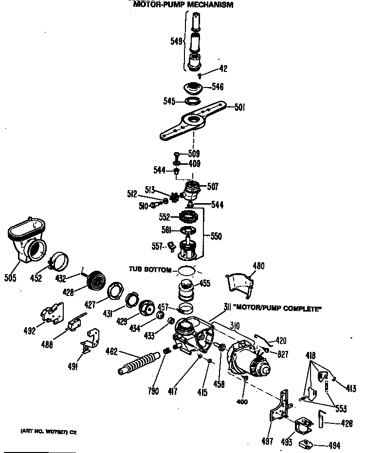 GE ZBD3000R48BW motor-pump mechanism diagram