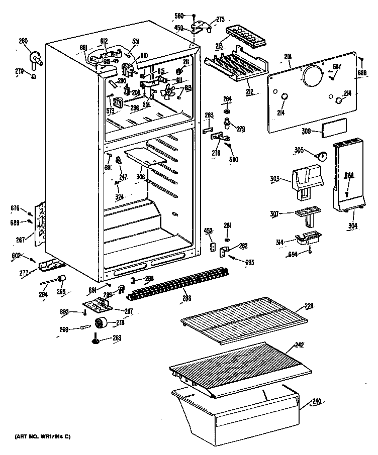 GE TBH16SRJRAD cabinet/shelves diagram