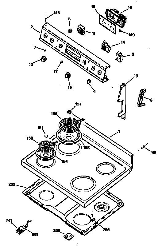 GE JBP22G*R3 control panel/cooktop diagram