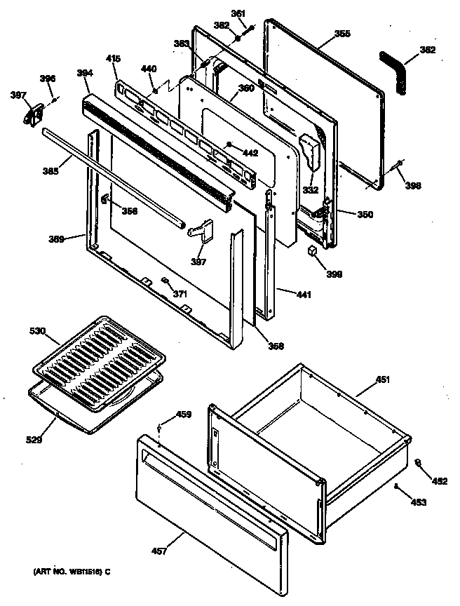 GE JBP22G*R3 door/drawer diagram