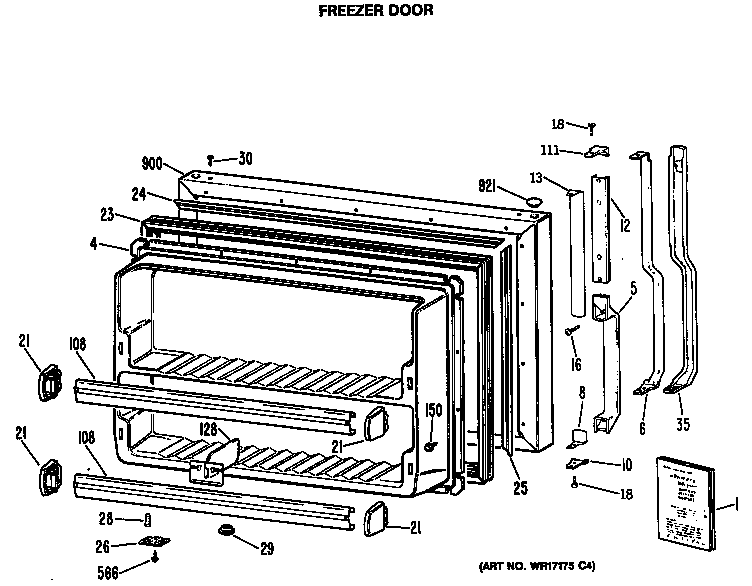 GE TBH21MASPRWH freezer door diagram