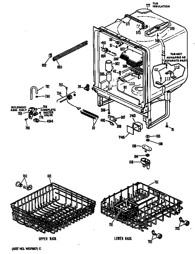 GE GSD500P-49WA tub assembly/racks diagram