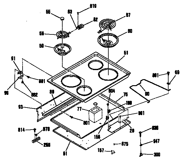 GE JDP37GP5BG cooktop diagram