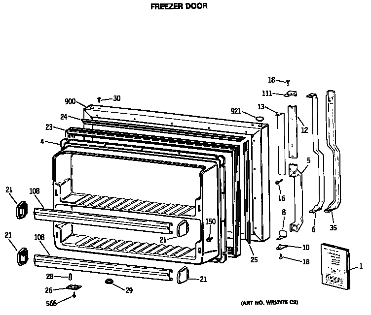 GE TBE18JASPRAD freezer door diagram