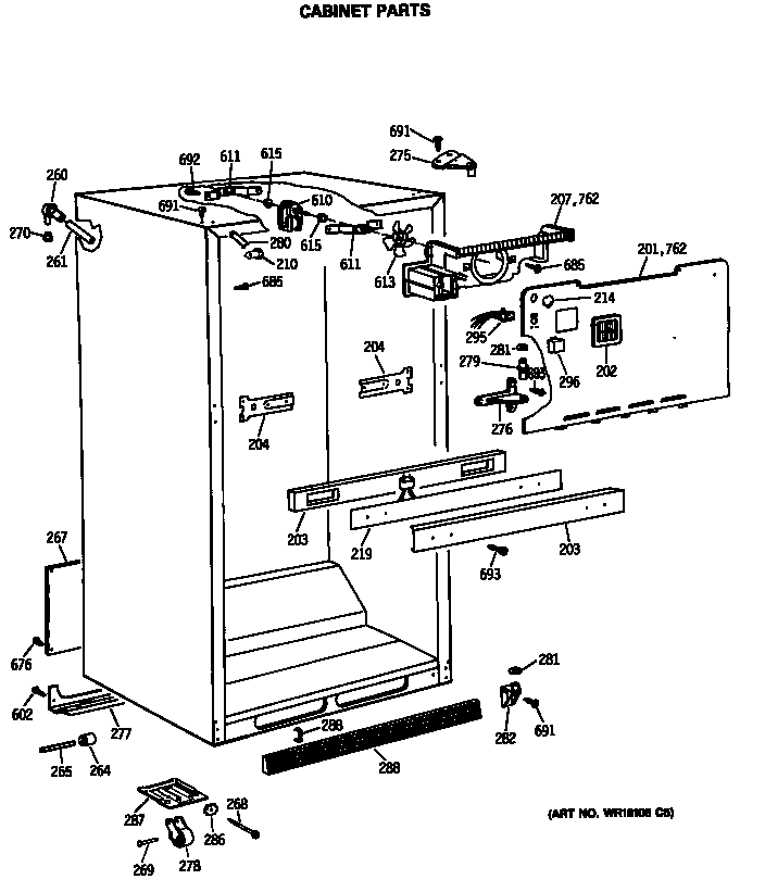 GE TBE18JASPRAD cabinet parts diagram