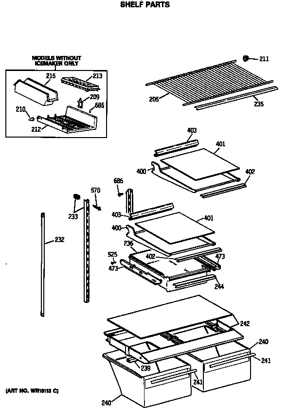 GE TBE18JASPRAD shelf parts diagram