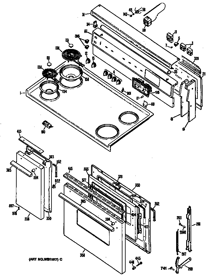 GE JCS57T1 cooktop/doors diagram