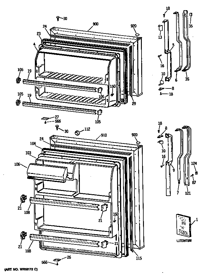GE TBE14SATBRWH doors diagram