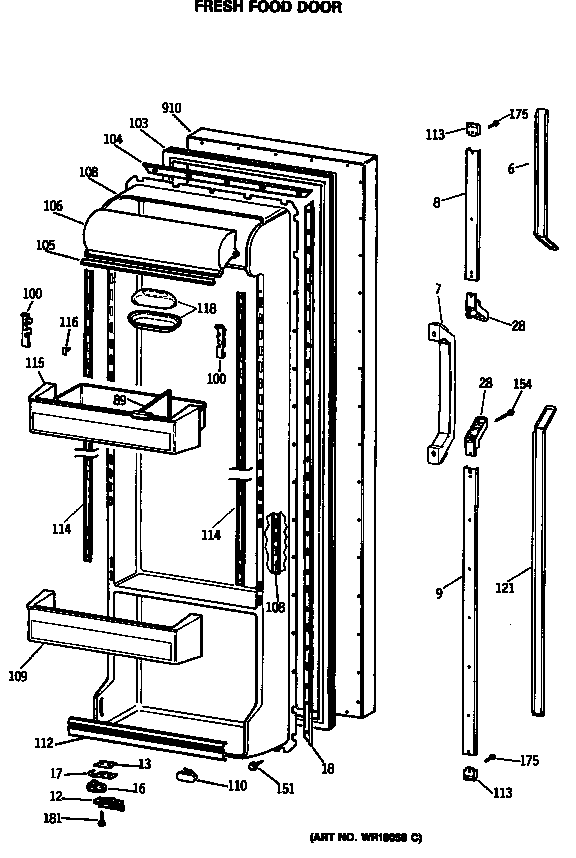 GE TFK22PRSMAA fresh food door diagram