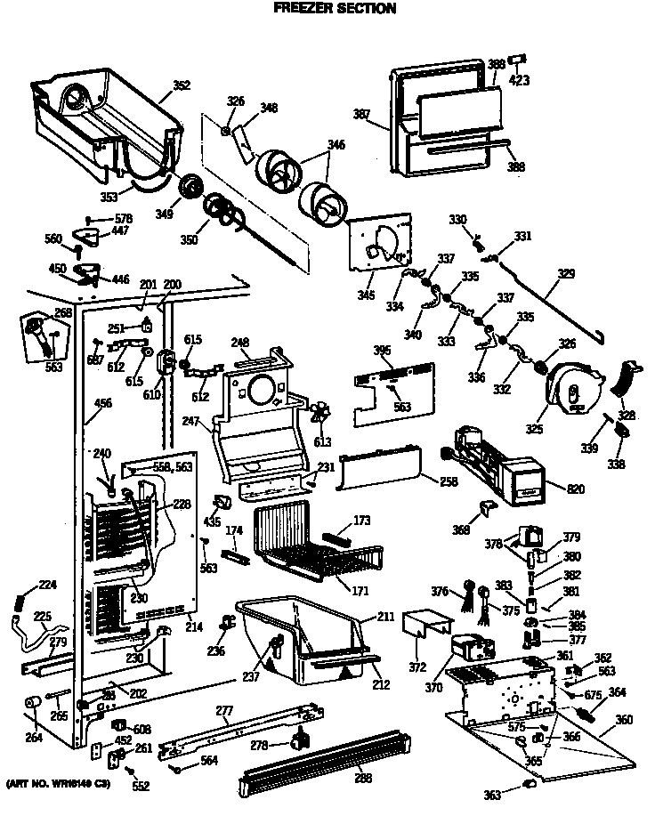 GE TFK22PRSMAA freezer section diagram