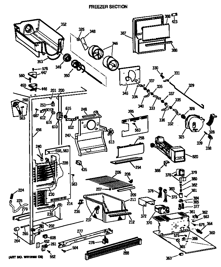 GE TFG20JRTCWW freezer section diagram