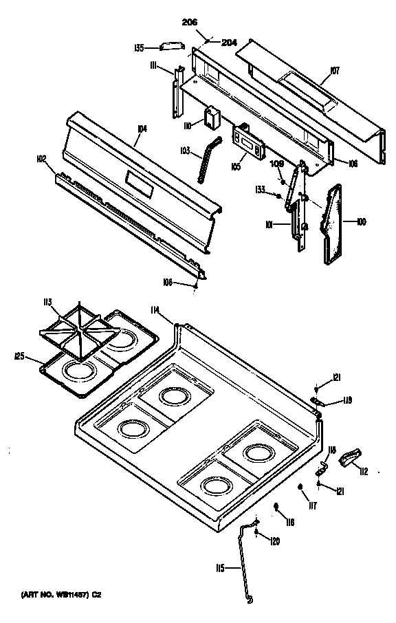 GE JGBC17GER3 control panel/cooktop diagram