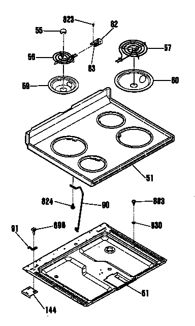 GE JBP15GIT1WH cooktop diagram