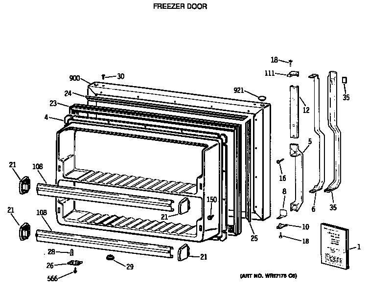 GE TBH18JATERWH freezer door diagram