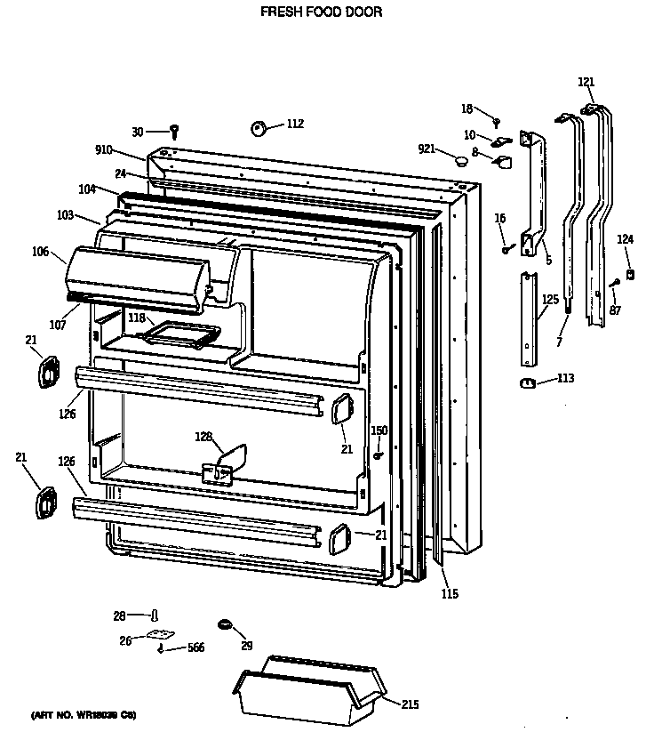 GE TBH18JATERWH fresh food door diagram