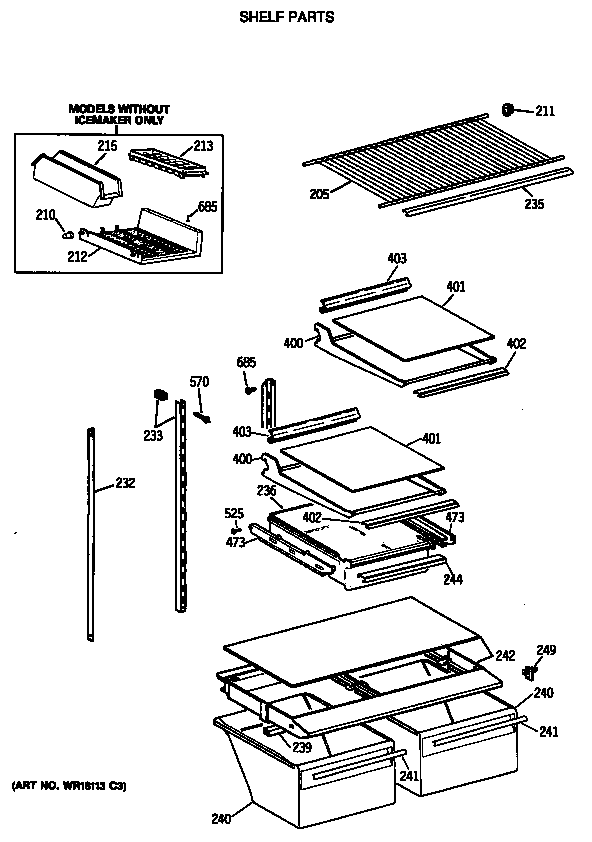 GE TBH18JATERWH shelf parts diagram