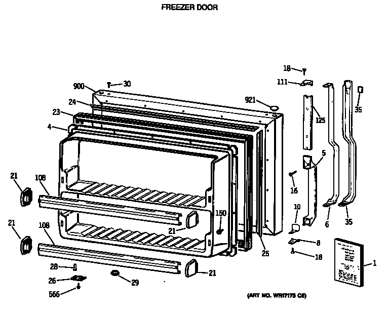 GE TBX24JASLRWH freezer door diagram