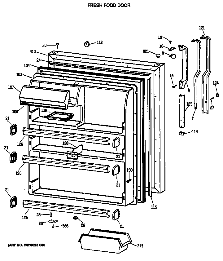 GE TBX24JASLRWH fresh food door diagram