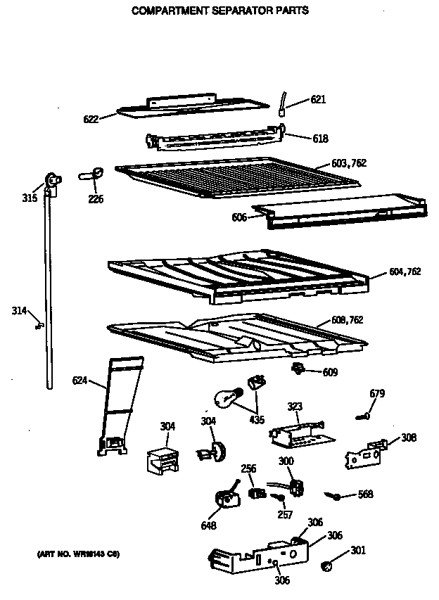 GE TBX24JASLRWH comparment separator parts diagram