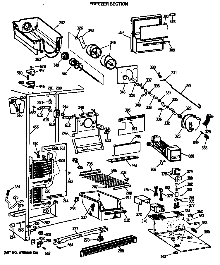 GE TFG22ZRTCWH freezer section diagram