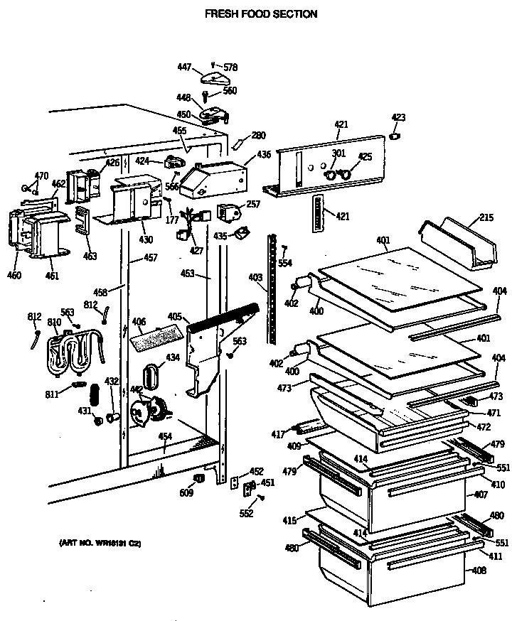 GE TFG22ZRTCWH fresh food section diagram