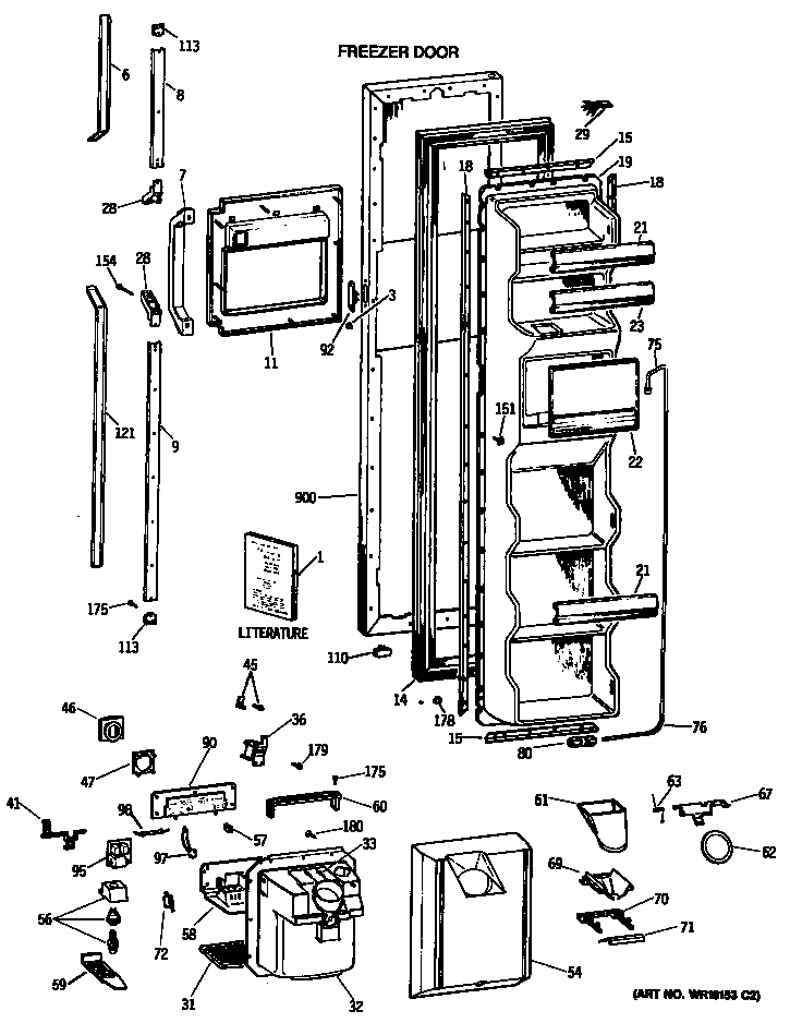 GE TFG24PETCWH freezer door diagram
