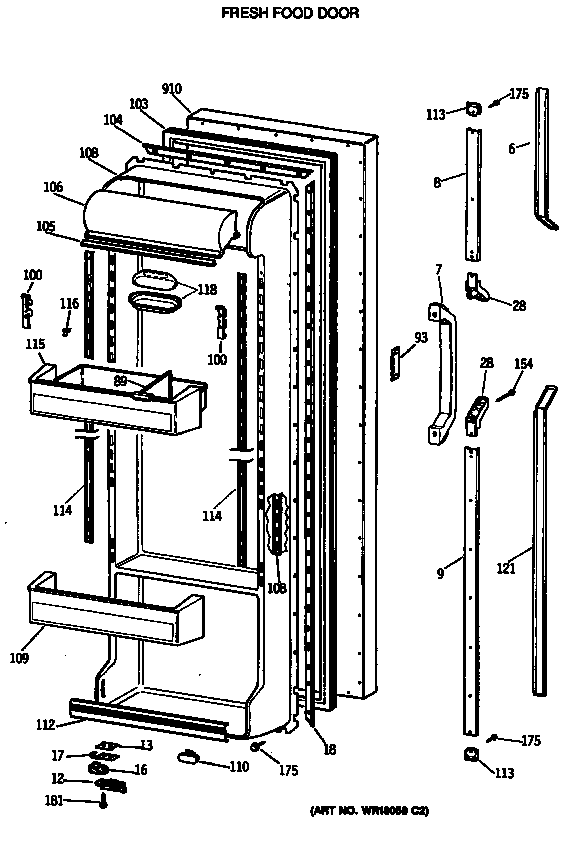 GE TFG24PETCWH fresh food door diagram