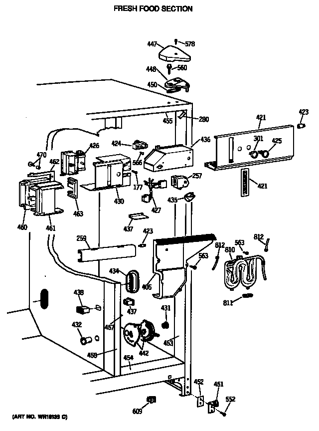 GE TFG24PETCWH fresh food section diagram