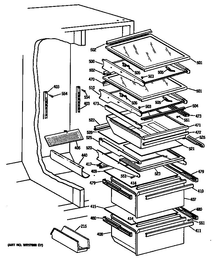 GE TFG24PETCWH shelves diagram