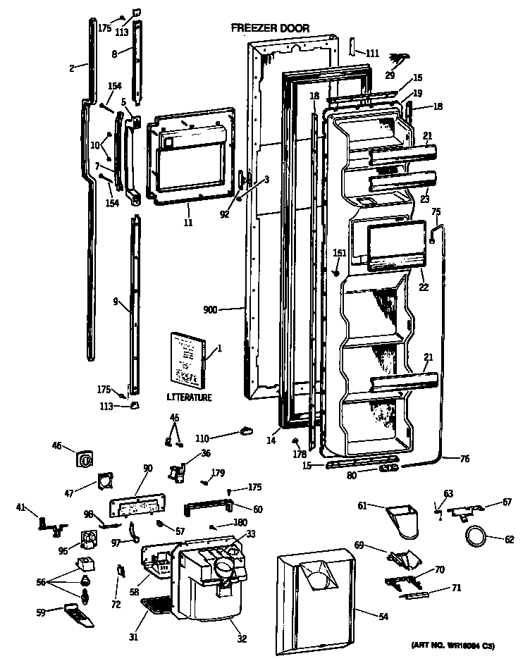 GE TFG24ZFTCWH freezer door diagram