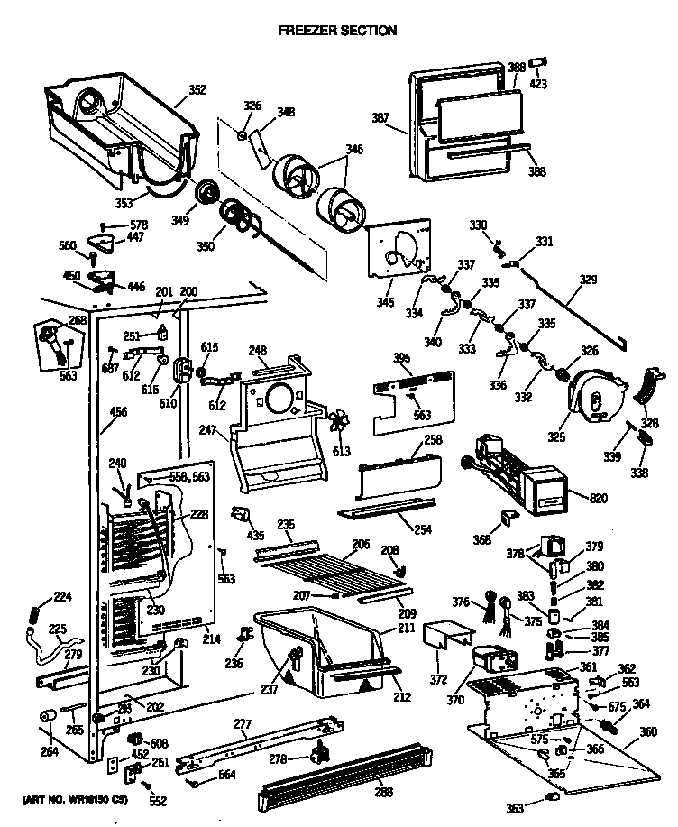 GE TFG24ZFTCWH freezer section diagram