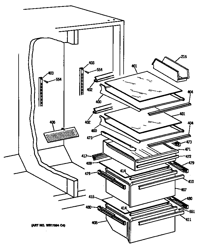 GE TFG24ZFTCWH shelves diagram