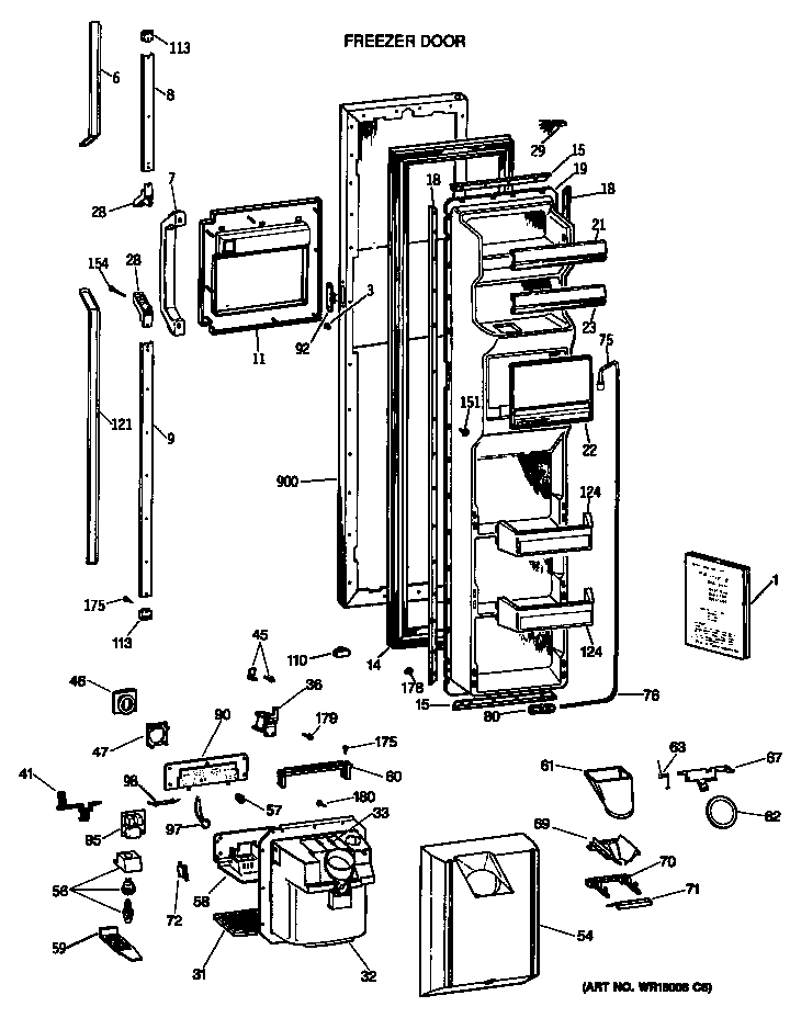 GE TFG27PFTCBB freezer door diagram