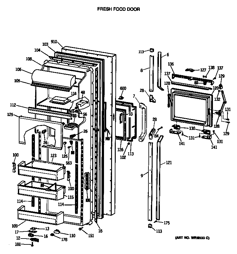 GE TFG27PFTCBB fresh food door diagram