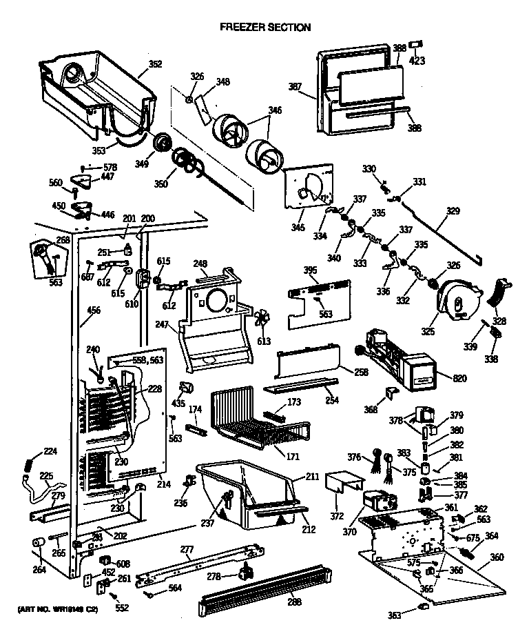 GE TFG27PFTCBB freezer section diagram