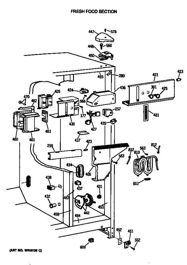 GE TFG27PFTCBB fresh food section diagram