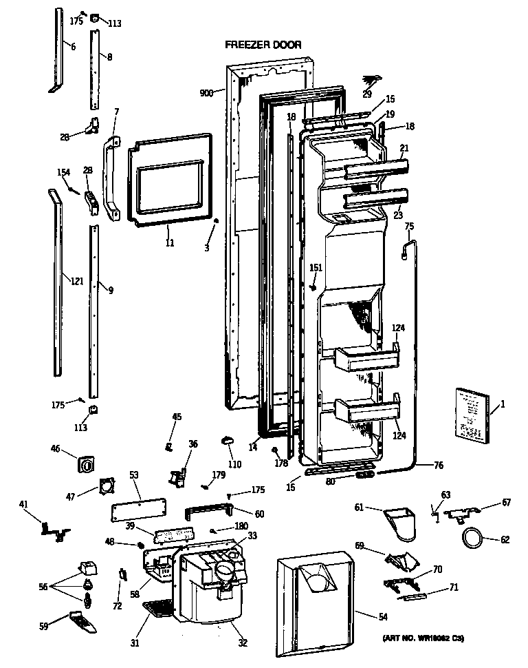 GE TFG27PRTCWW freezer door diagram