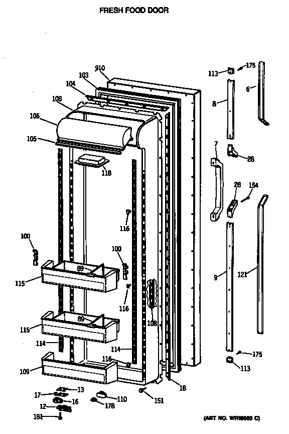 GE TFG27PRTCWW fresh food door diagram
