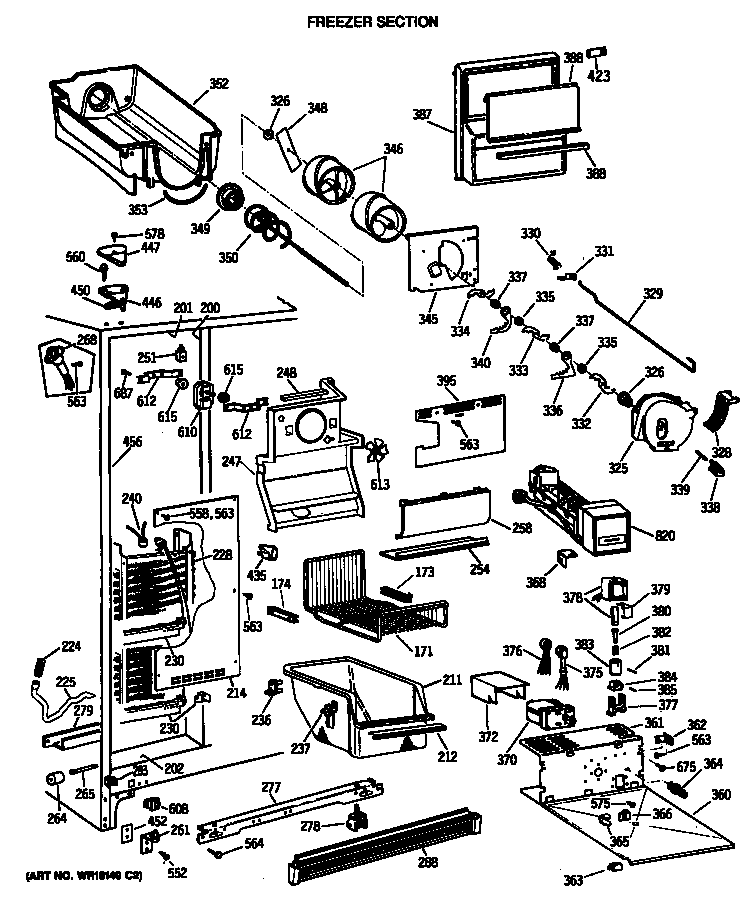 GE TFG27PRTCWW freezer section diagram