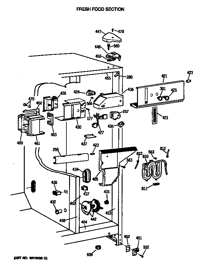 GE TFG27PRTCWW fresh food section diagram
